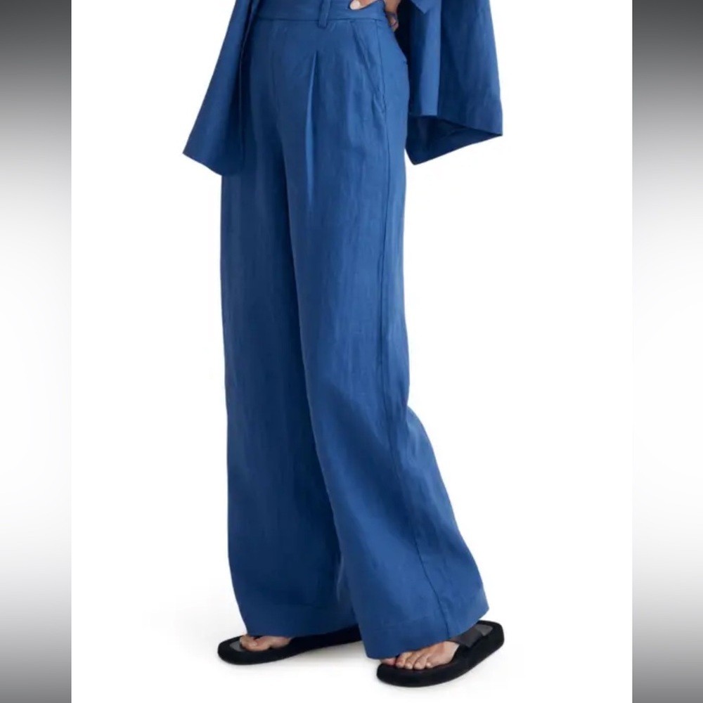 Madewell The Harlow Wide Leg Linen Pants in Bluestone